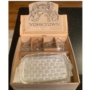 Vintage Federal Glass 8 Piece Yorktown Snack Set  Original Box, preowned